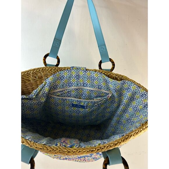 Vera Bradley straw beach shoulder bag Capri Blue - Picture 3 of 11